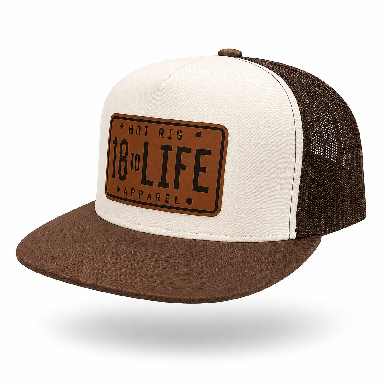 Flat Bill Snap Hat Brown/White/Brown